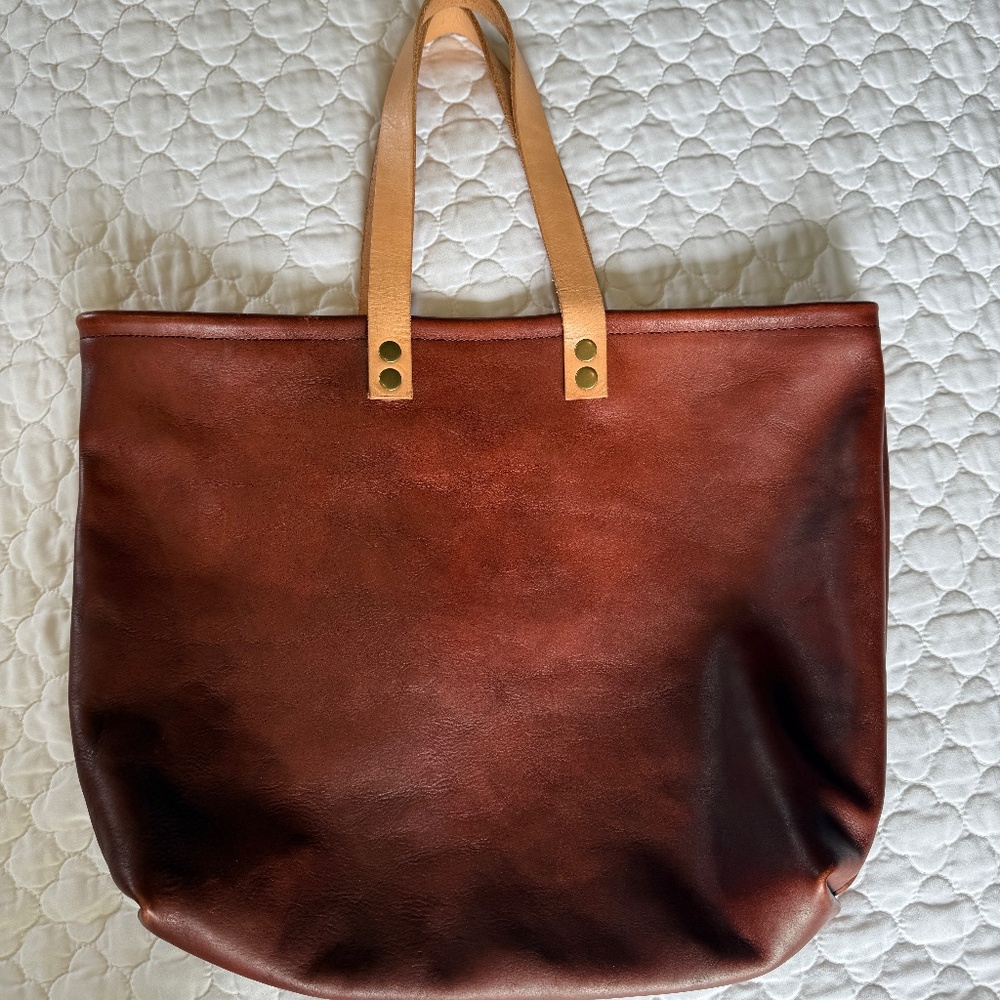 Handmade Thick Leather Tote 18" x 13" x 4" - Picture 2 of 7